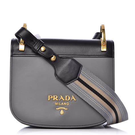 PRADA City Calf Pionniere Saddle Bag Marmo Black